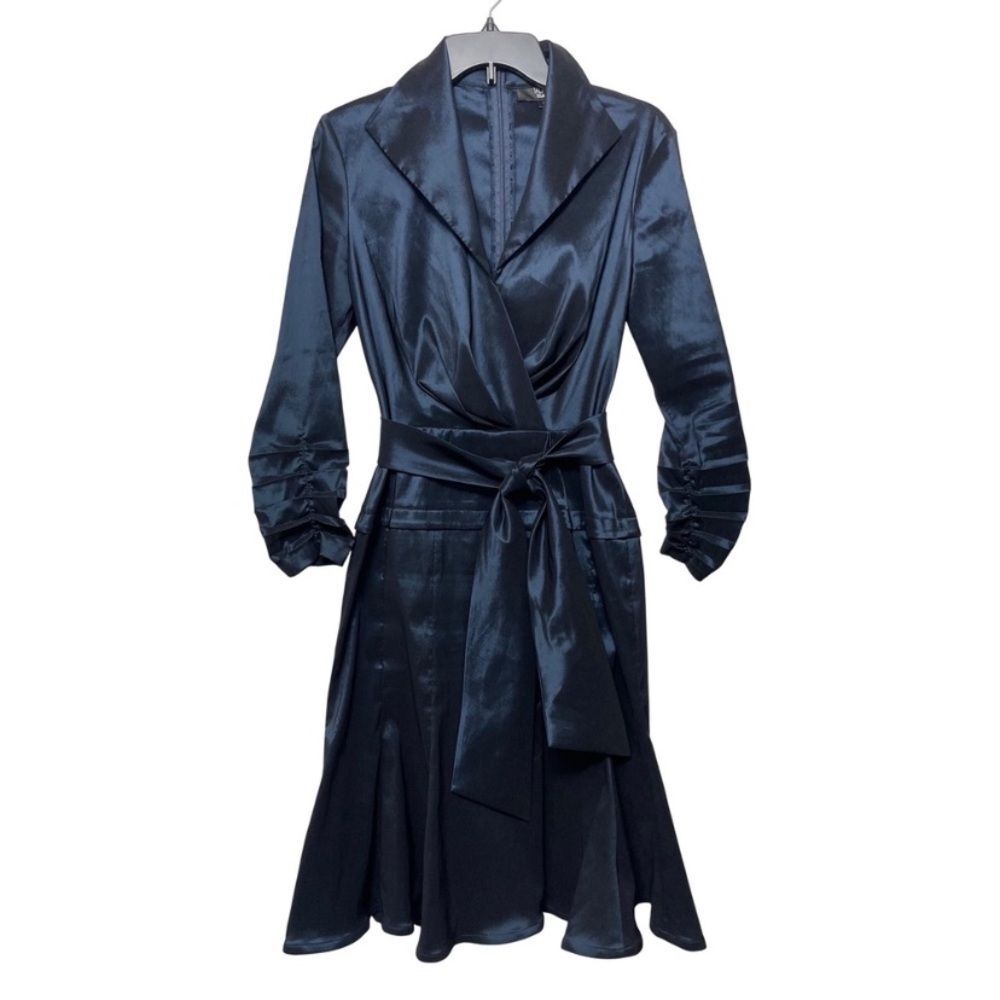 Tadashi Collection Navy Satin A-Line Evening Dress Size 8